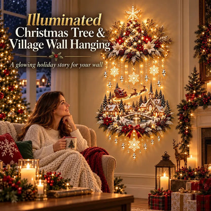 Christmas Wall Hanging Illuminated Winter Village Scene Warm LED Lights