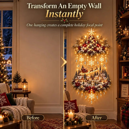 Christmas Wall Hanging Illuminated Winter Village Scene Warm LED Lights