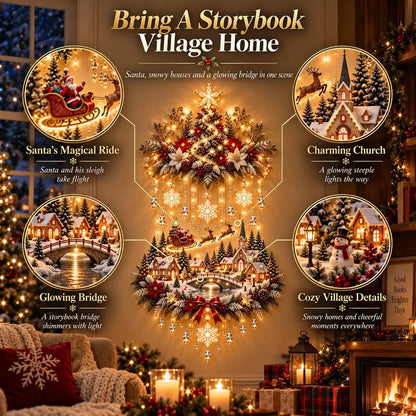 Christmas Wall Hanging Illuminated Winter Village Scene Warm LED Lights