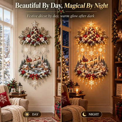 Christmas Wall Hanging Illuminated Winter Village Scene Warm LED Lights