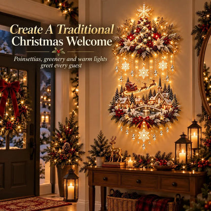 Christmas Wall Hanging Illuminated Winter Village Scene Warm LED Lights