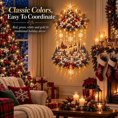 Christmas Wall Hanging Illuminated Winter Village Scene Warm LED Lights