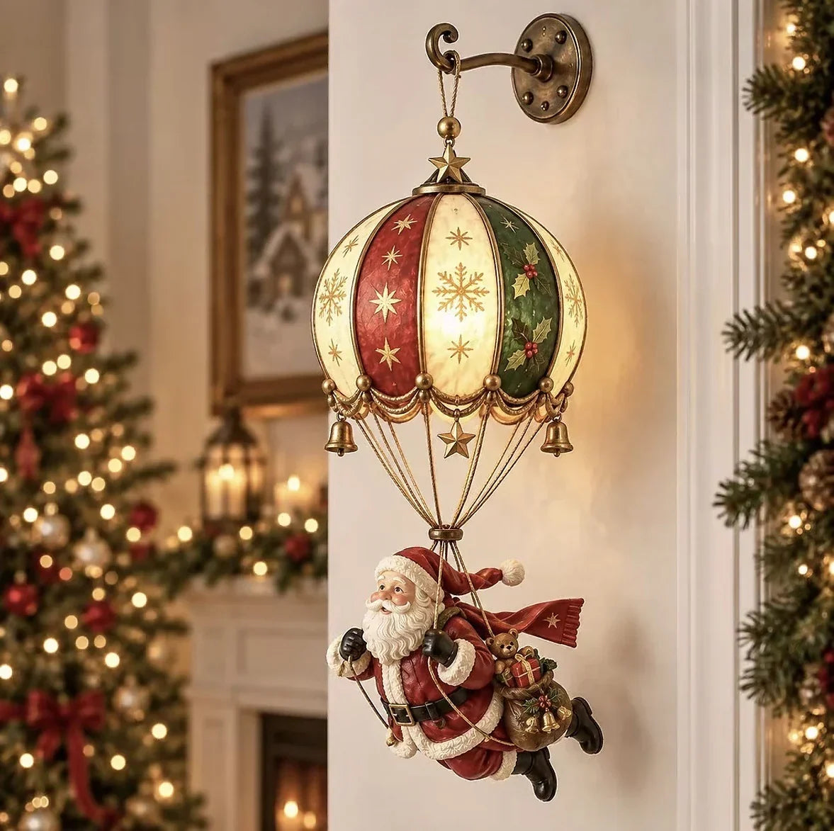 Christmas Wall Lamp Santa Balloon Design Warm White Light Easy Wall Mount