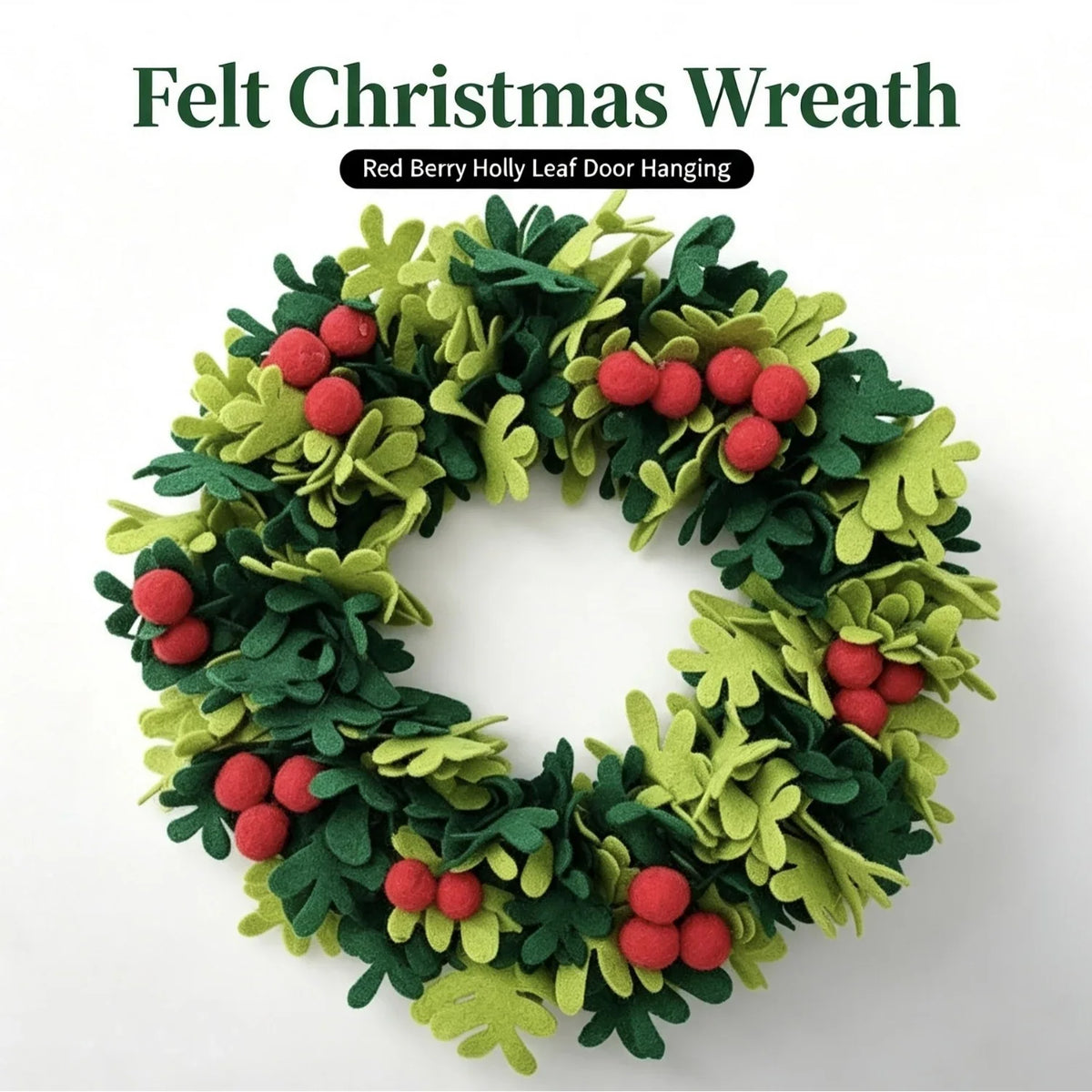 Christmas Wreath Felt Holly Leaves Red Berries Lightweight