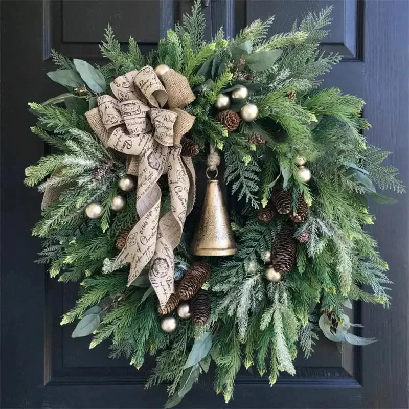 Christmas Wreath Pinecones Jute Bow Indoor Outdoor Decor