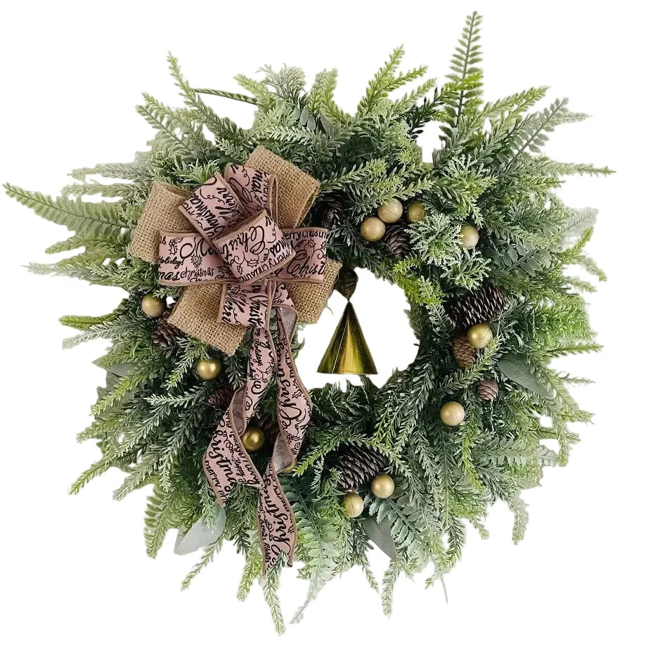 Christmas Wreath Pinecones Jute Bow Indoor Outdoor Decor