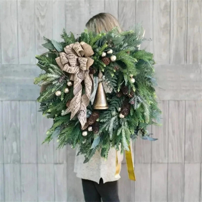 Christmas Wreath Pinecones Jute Bow Indoor Outdoor Decor