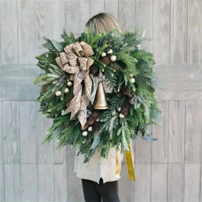 Christmas Wreath Pinecones Jute Bow Indoor Outdoor Decor