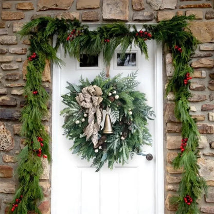 Christmas Wreath Pinecones Jute Bow Indoor Outdoor Decor