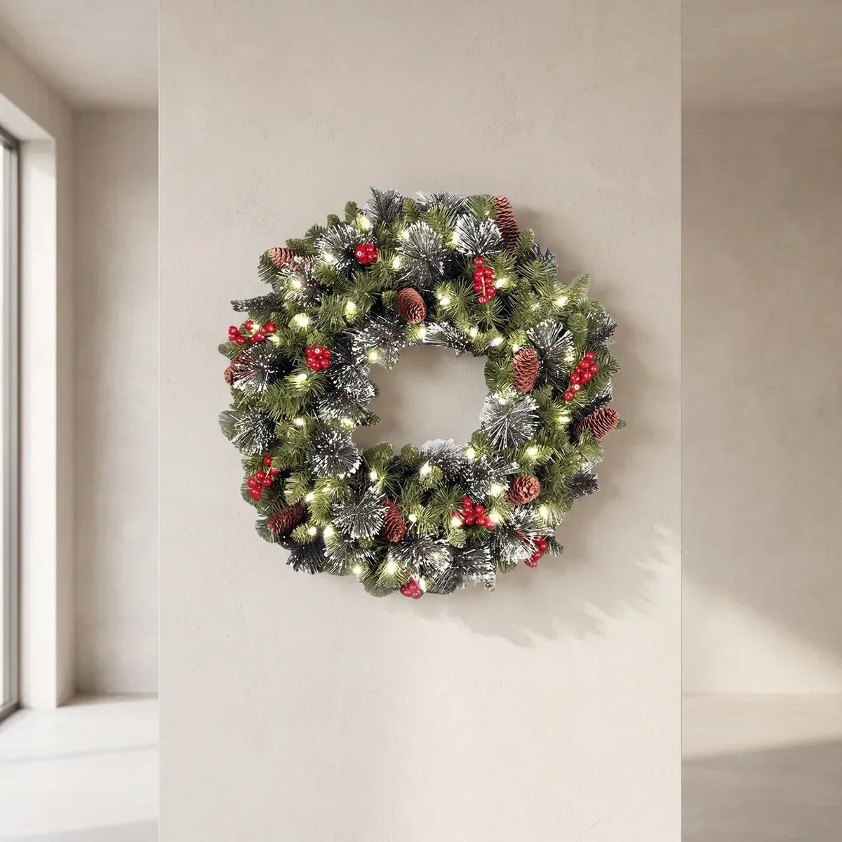 Christmas Wreath Pre-Lit Warm White LED Lights
