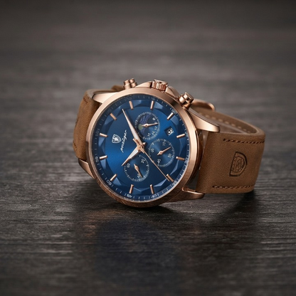 Chronograph Watch Water-Resistant Luminous Hands Leather & Steel Strap