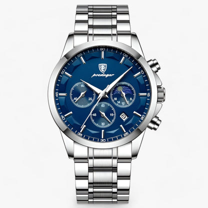 Chronograph Watch Water-Resistant Luminous Hands Leather & Steel Strap