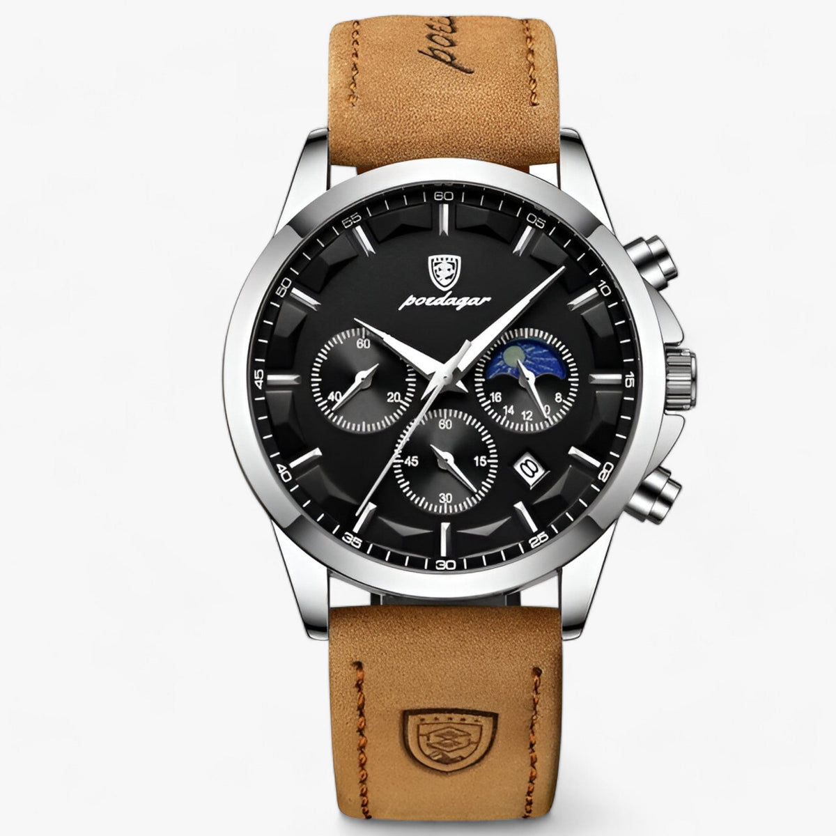 Chronograph Watch Water-Resistant Luminous Hands Leather & Steel Strap