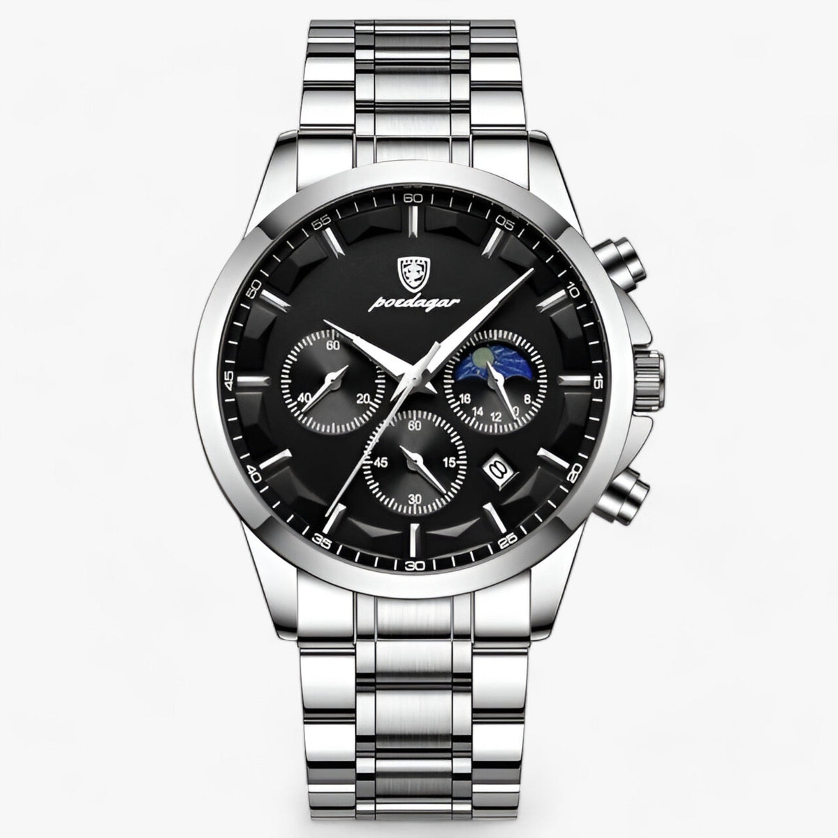 Chronograph Watch Water-Resistant Luminous Hands Leather & Steel Strap