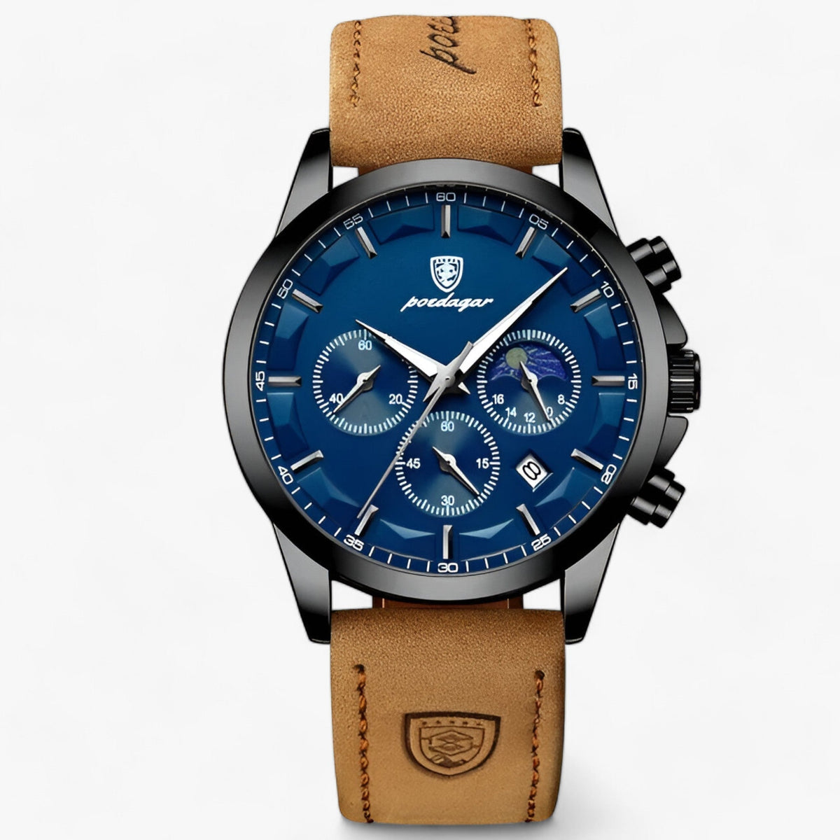 Chronograph Watch Water-Resistant Luminous Hands Leather & Steel Strap