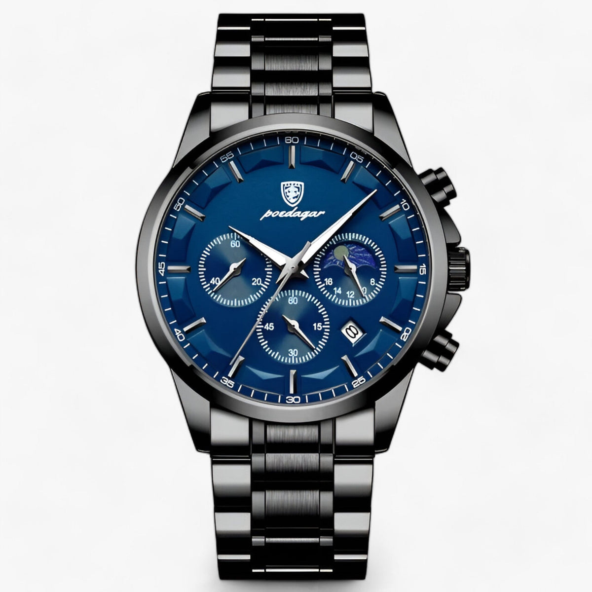 Chronograph Watch Water-Resistant Luminous Hands Leather & Steel Strap
