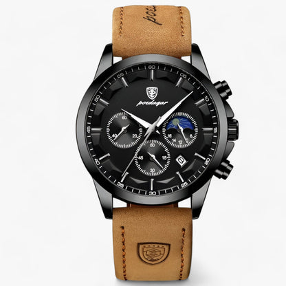 Chronograph Watch Water-Resistant Luminous Hands Leather & Steel Strap