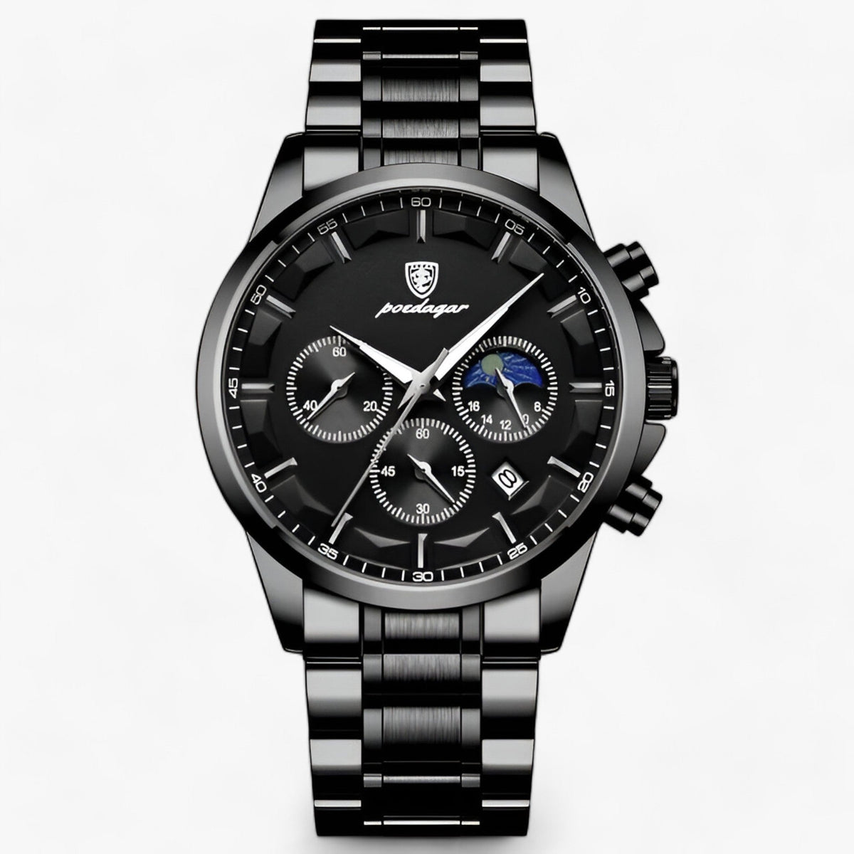 Chronograph Watch Water-Resistant Luminous Hands Leather & Steel Strap