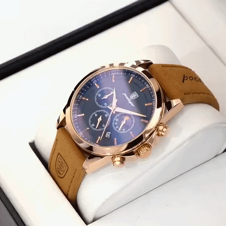 Chronograph Watch Water-Resistant Luminous Hands Leather & Steel Strap