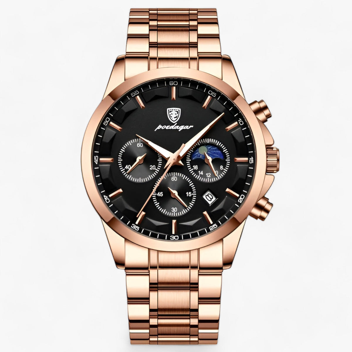 Chronograph Watch Water-Resistant Luminous Hands Leather & Steel Strap