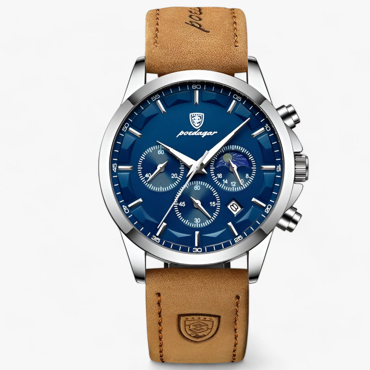 Chronograph Watch Water-Resistant Luminous Hands Leather & Steel Strap
