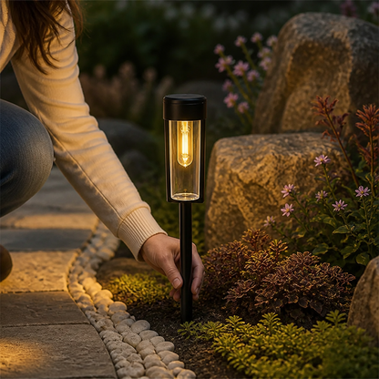 Clear Filament-Style Housing with Ground Spike Solar Garden Light