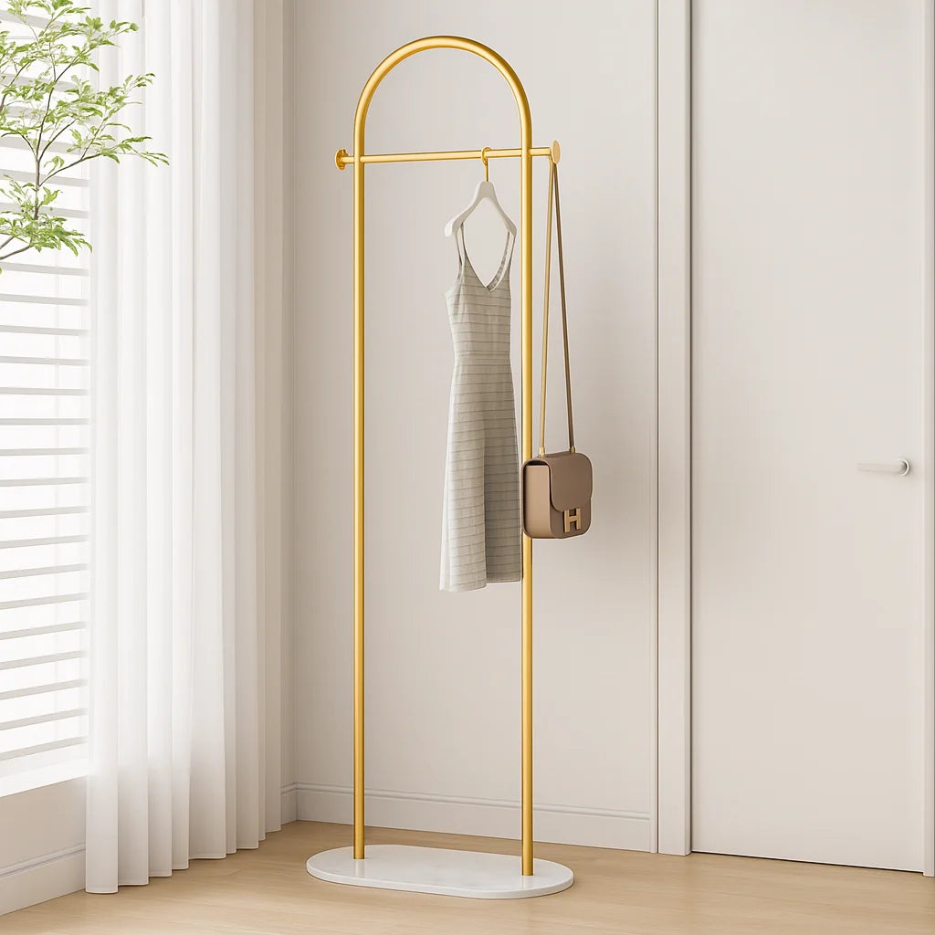 Clothes Rack Freestanding Gold Metal Marble-Effect Base