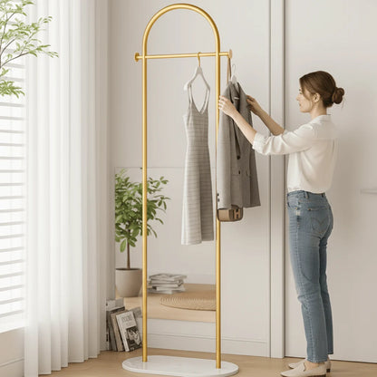 Clothes Rack Freestanding Gold Metal Marble-Effect Base