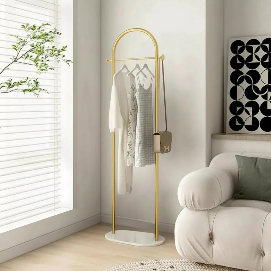 Clothes Rack Freestanding Gold Metal Marble-Effect Base