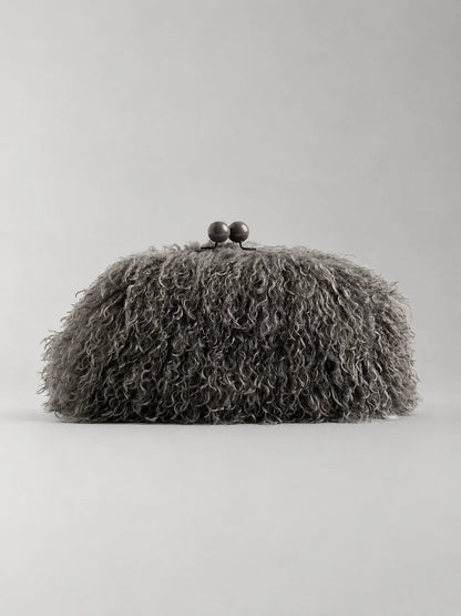 Clutch Bag Plush Fur Texture Secure Clasp Closure