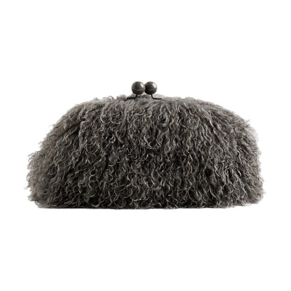Clutch Bag Plush Fur Texture Secure Clasp Closure