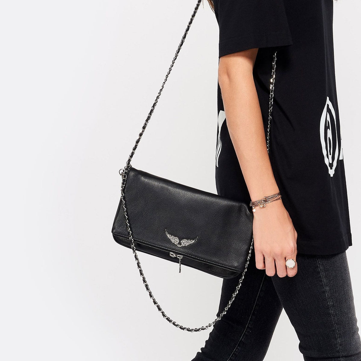 Clutch Quilted Metallic Wing & Chain Strap