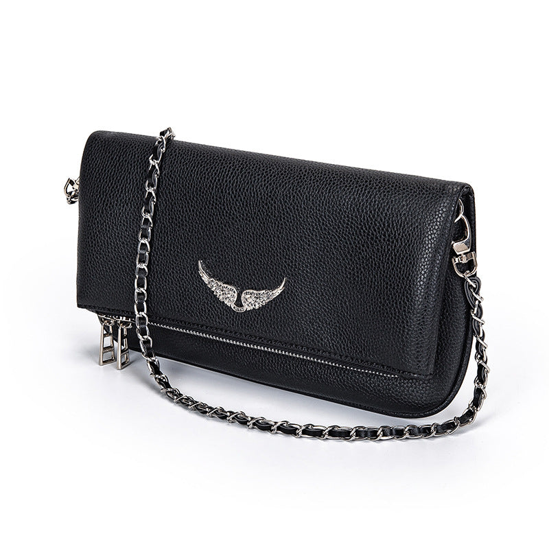 Clutch Quilted Metallic Wing & Chain Strap