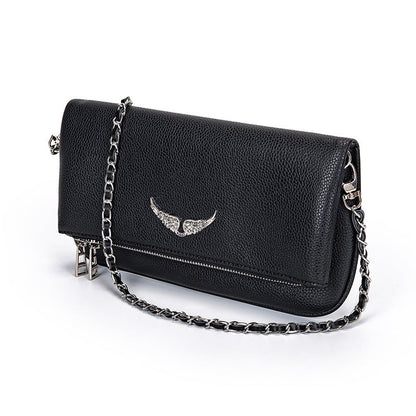 Clutch Quilted Metallic Wing & Chain Strap