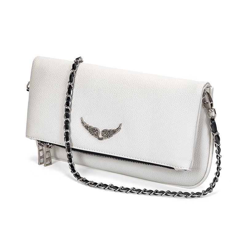 Clutch Quilted Metallic Wing & Chain Strap
