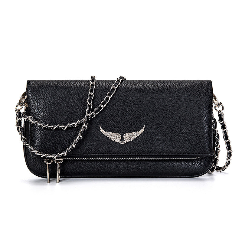 Clutch Quilted Metallic Wing & Chain Strap