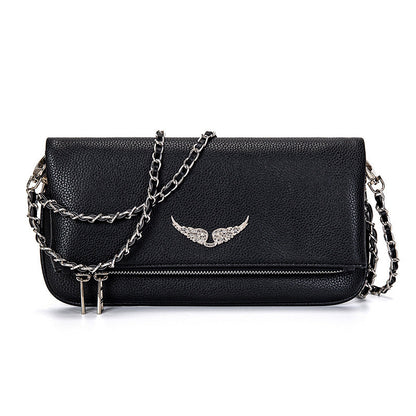 Clutch Quilted Metallic Wing & Chain Strap