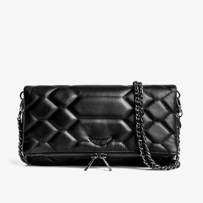 Clutch Quilted Metallic Wing & Chain Strap