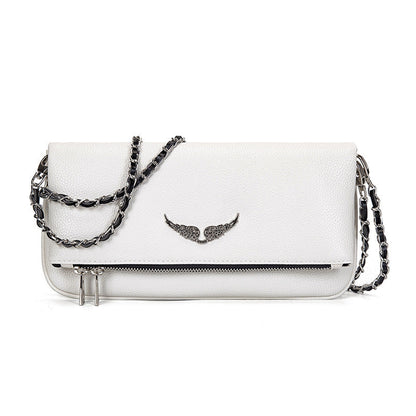Clutch Quilted Metallic Wing & Chain Strap