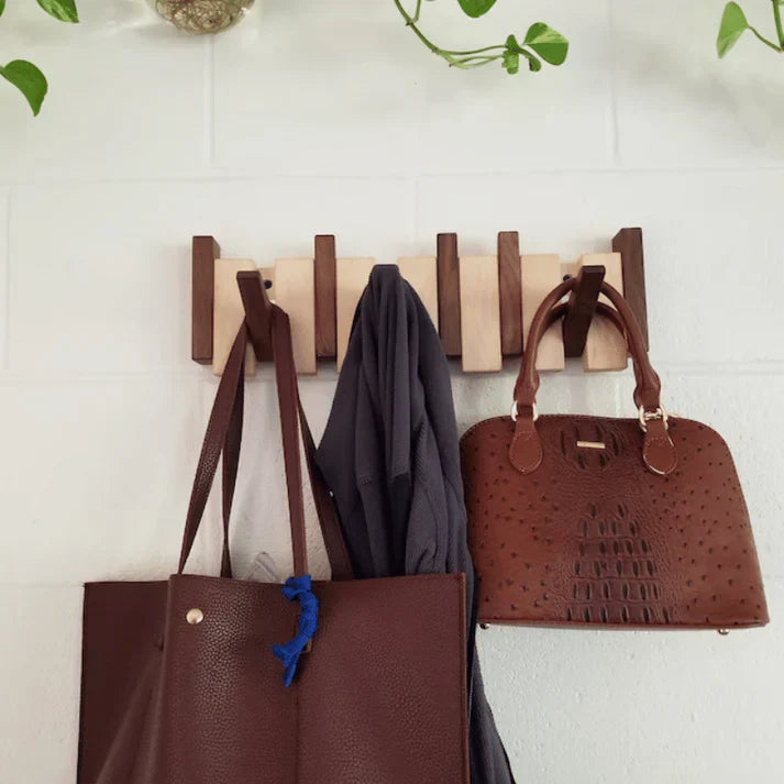 Coat Rack Wall-Mounted Solid Wood Piano Key