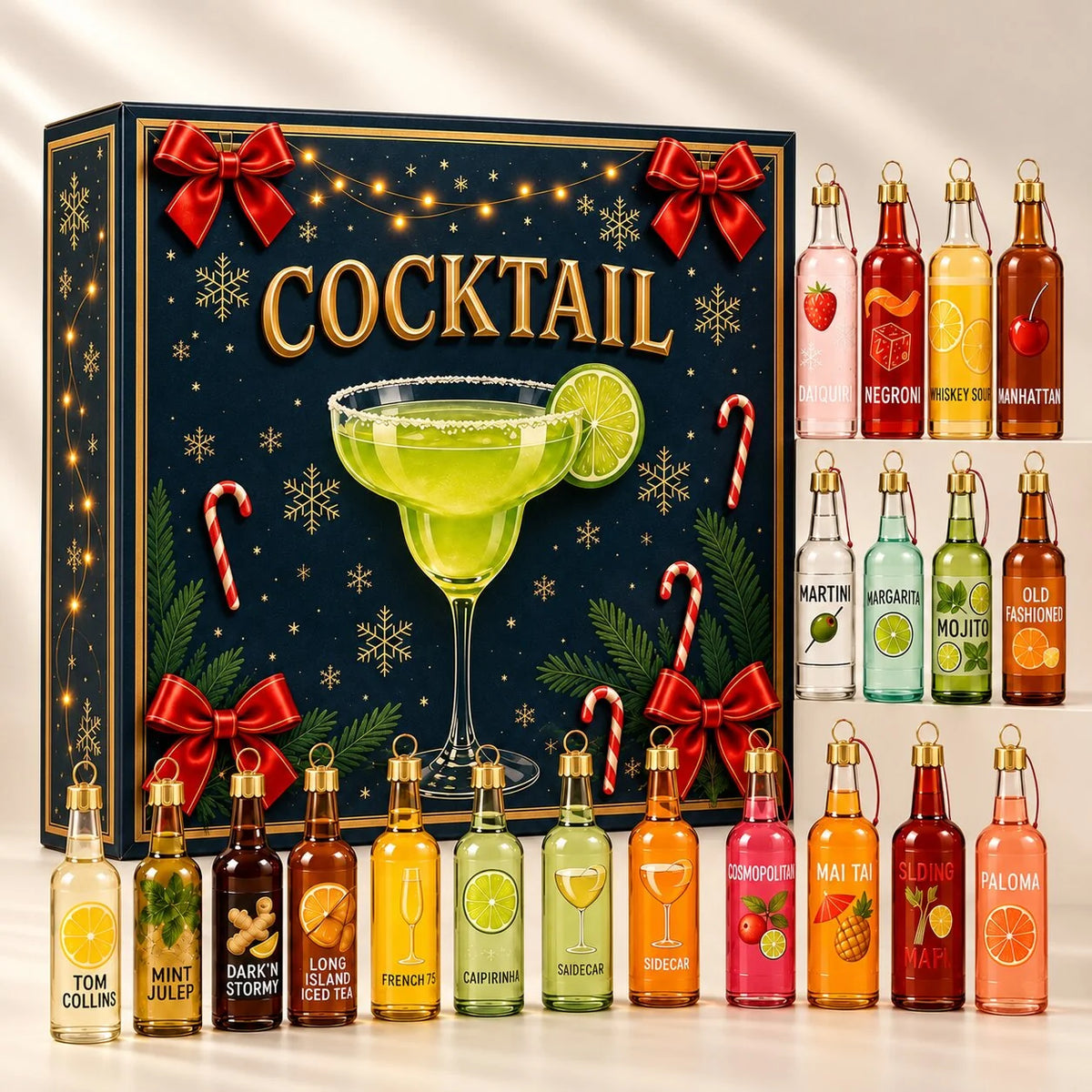 Cocktail Advent Calendar 24-Day Reusable Colourful Ornaments