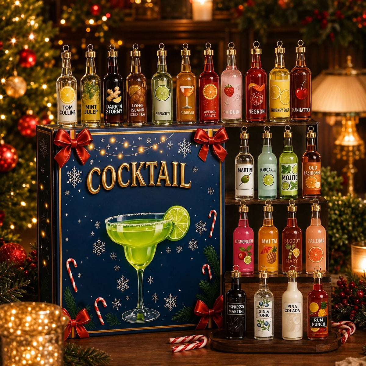 Cocktail Advent Calendar 24-Day Reusable Colourful Ornaments
