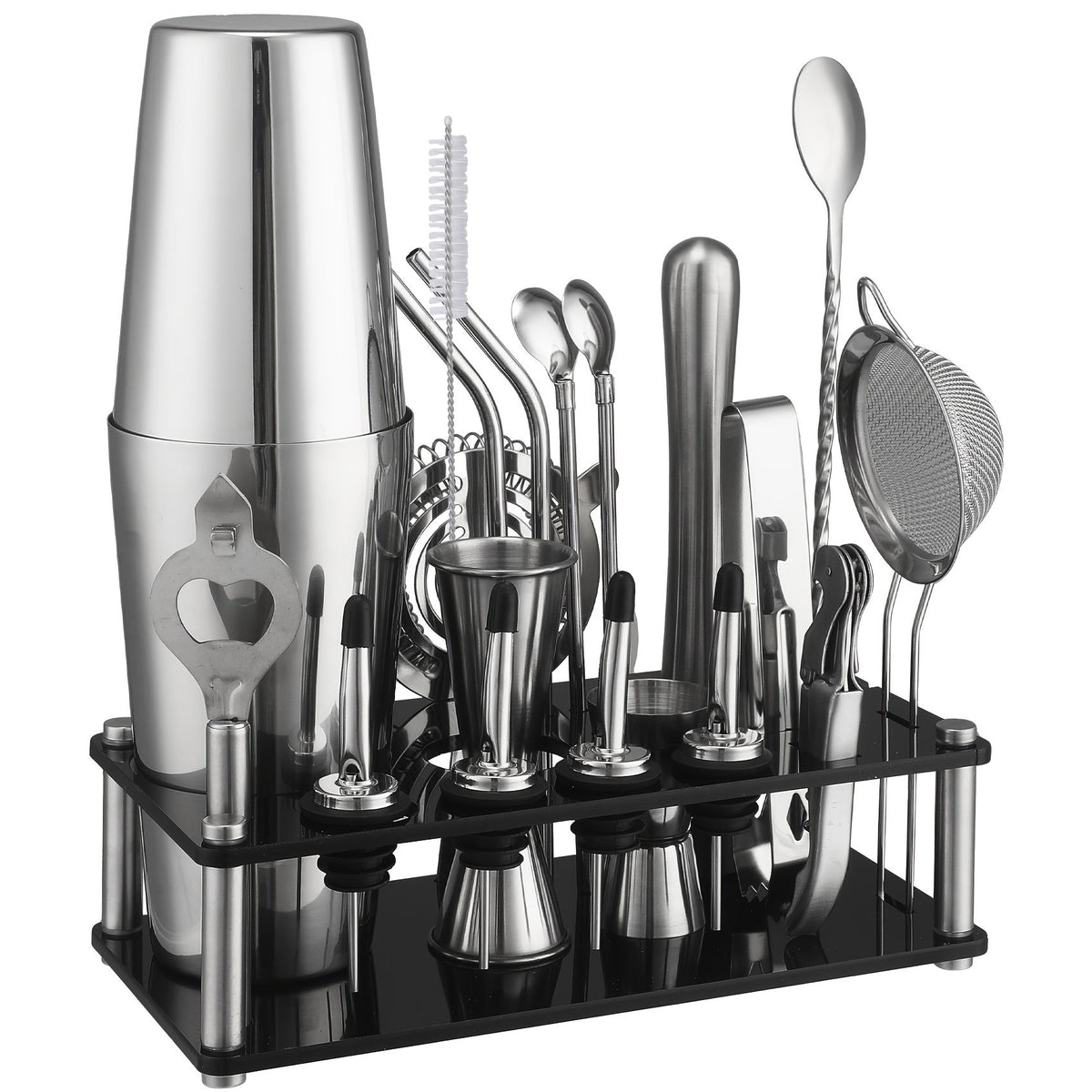 Cocktail Set 20-Piece Stainless Steel & Acrylic Stand