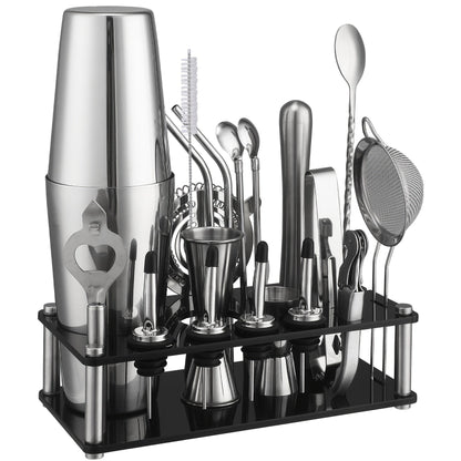 Cocktail Set 20-Piece Stainless Steel & Acrylic Stand