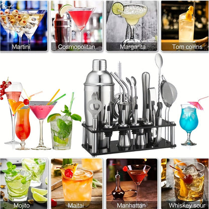 Cocktail Set 20-Piece Stainless Steel & Acrylic Stand