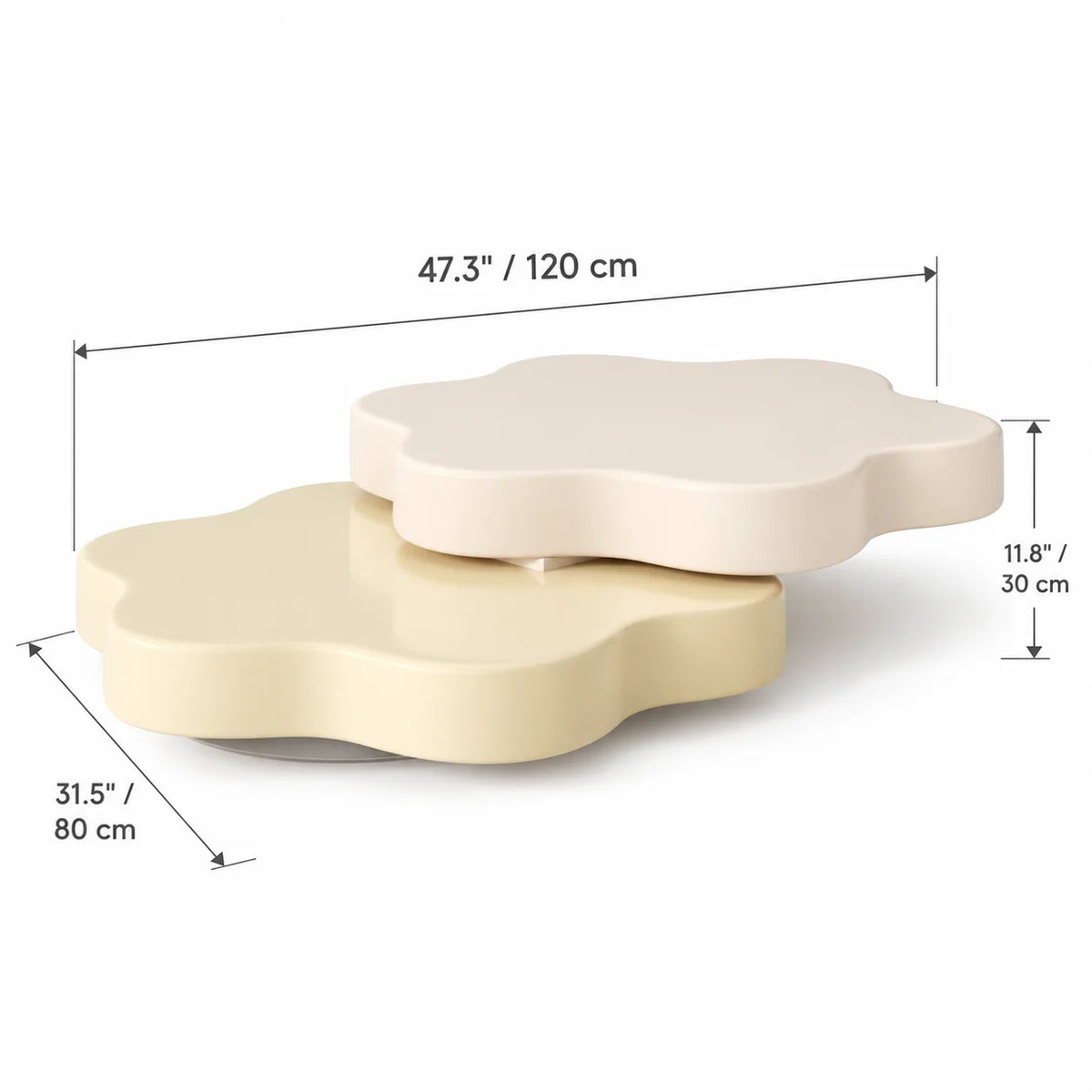 Coffee Table Flower-Shaped Rotating Extendable Top With Built-In Shelf