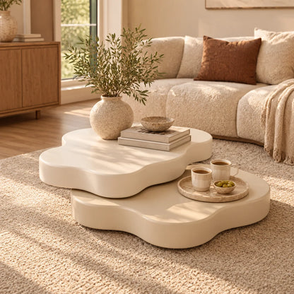 Coffee Table Flower-Shaped Rotating Extendable Top With Built-In Shelf
