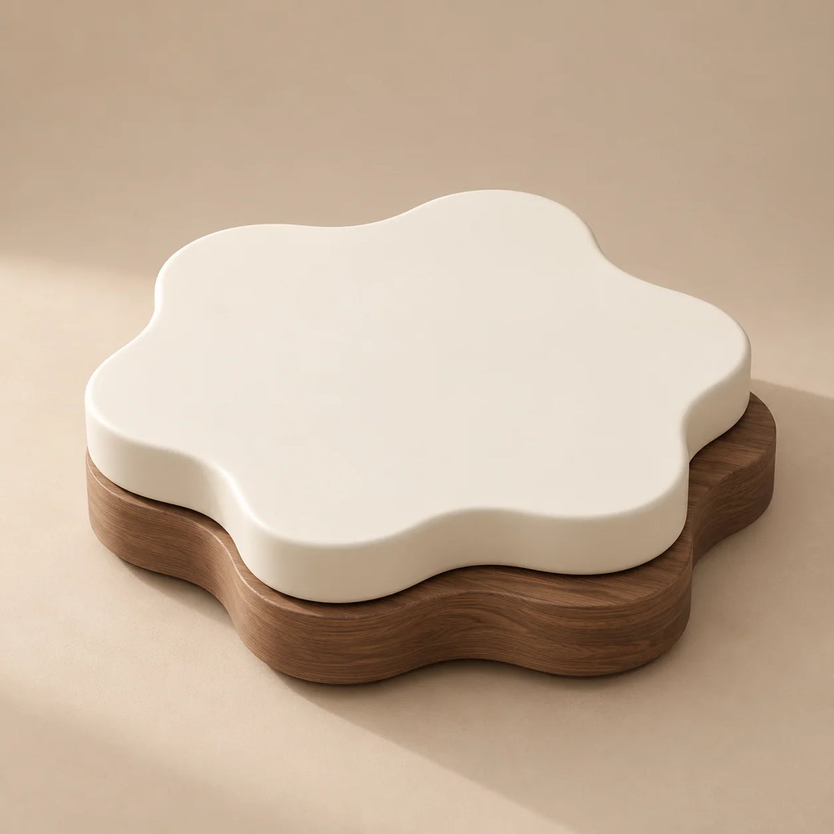 Coffee Table Flower-Shaped Rotating Extendable Top With Built-In Shelf