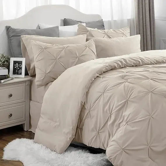 Comforter Set Geometric Pintuck Lightweight Microfiberften