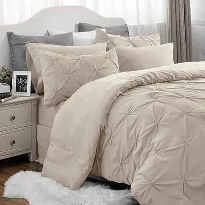 Comforter Set Geometric Pintuck Lightweight Microfiberften